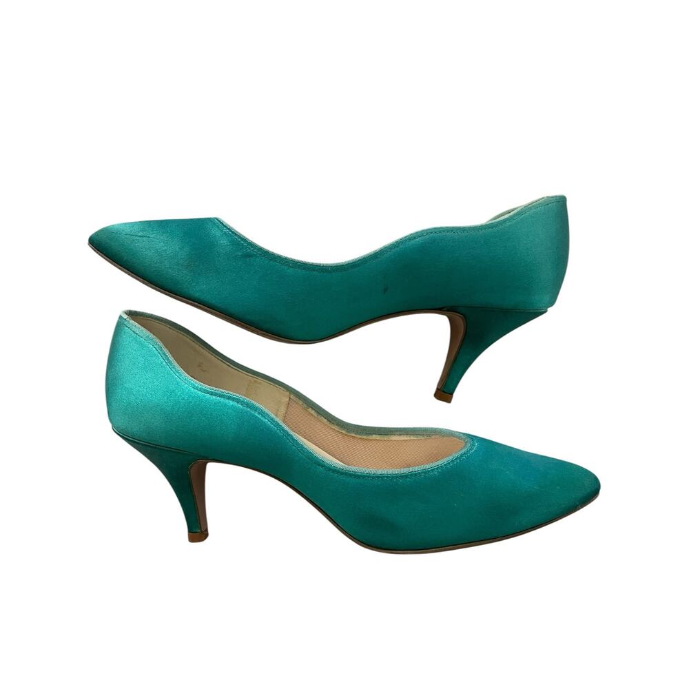 Vintage Coloriffics Emerald Green Satin Pumps Heels Size 6